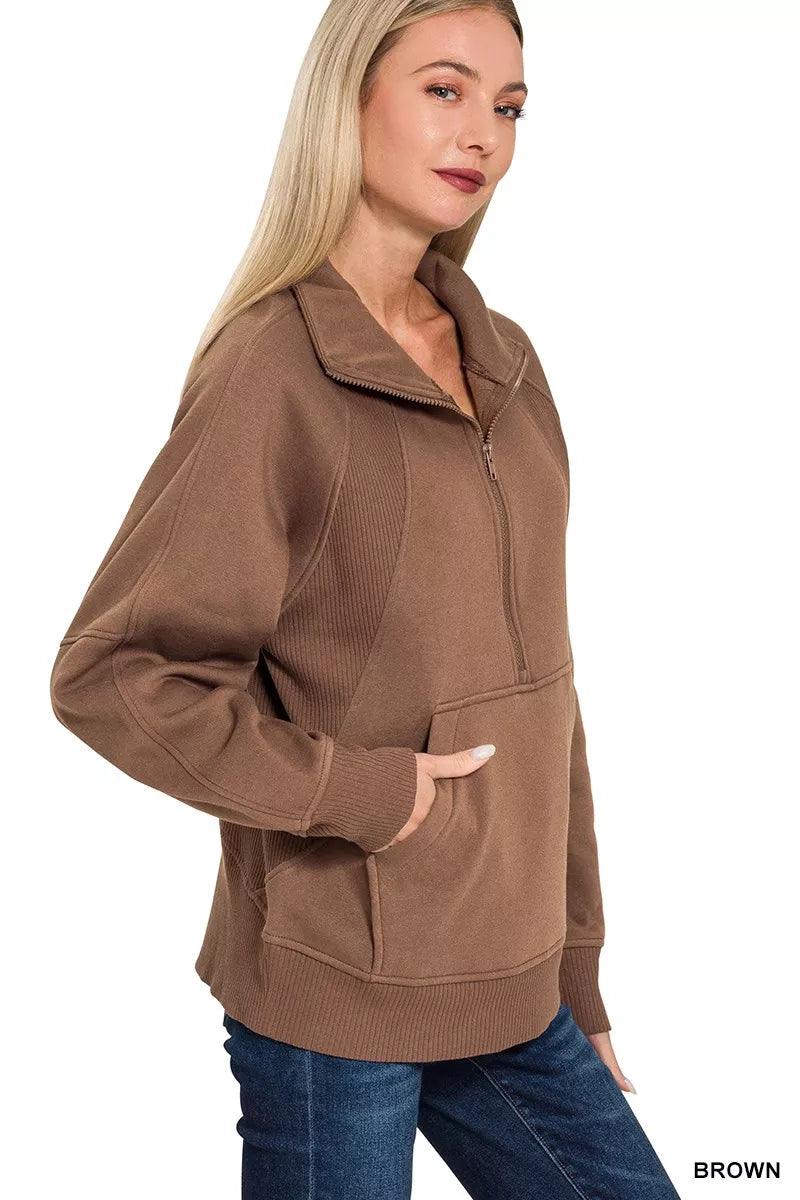 Half-zip fleece pullover with kangaroo pocket