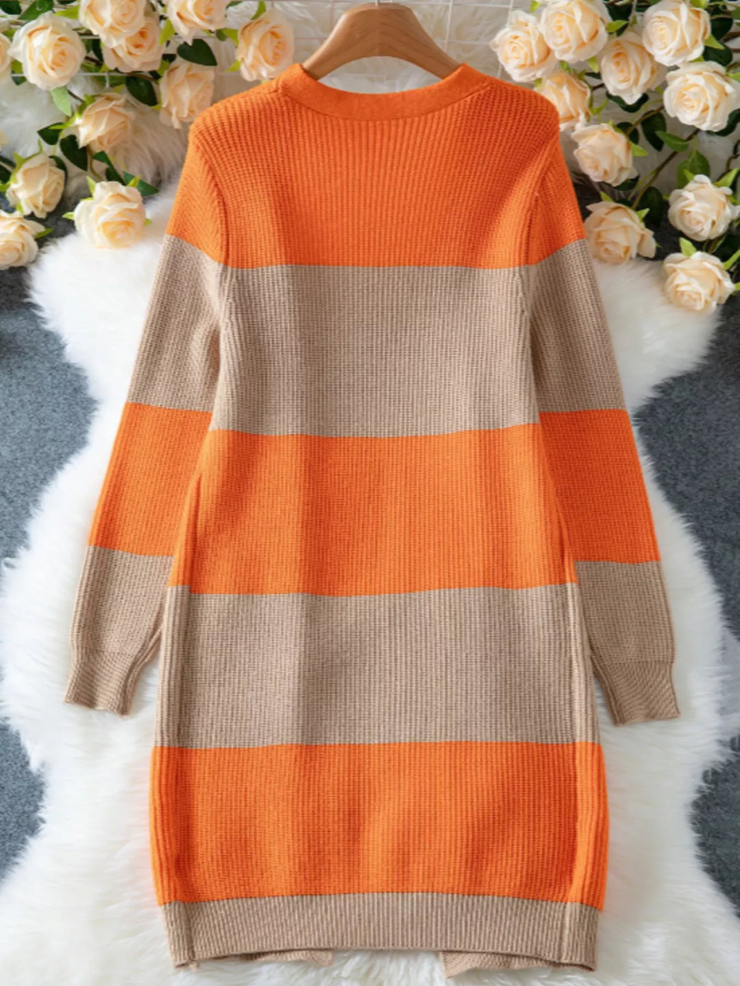 Color block ribbed knit open front longline cardigan