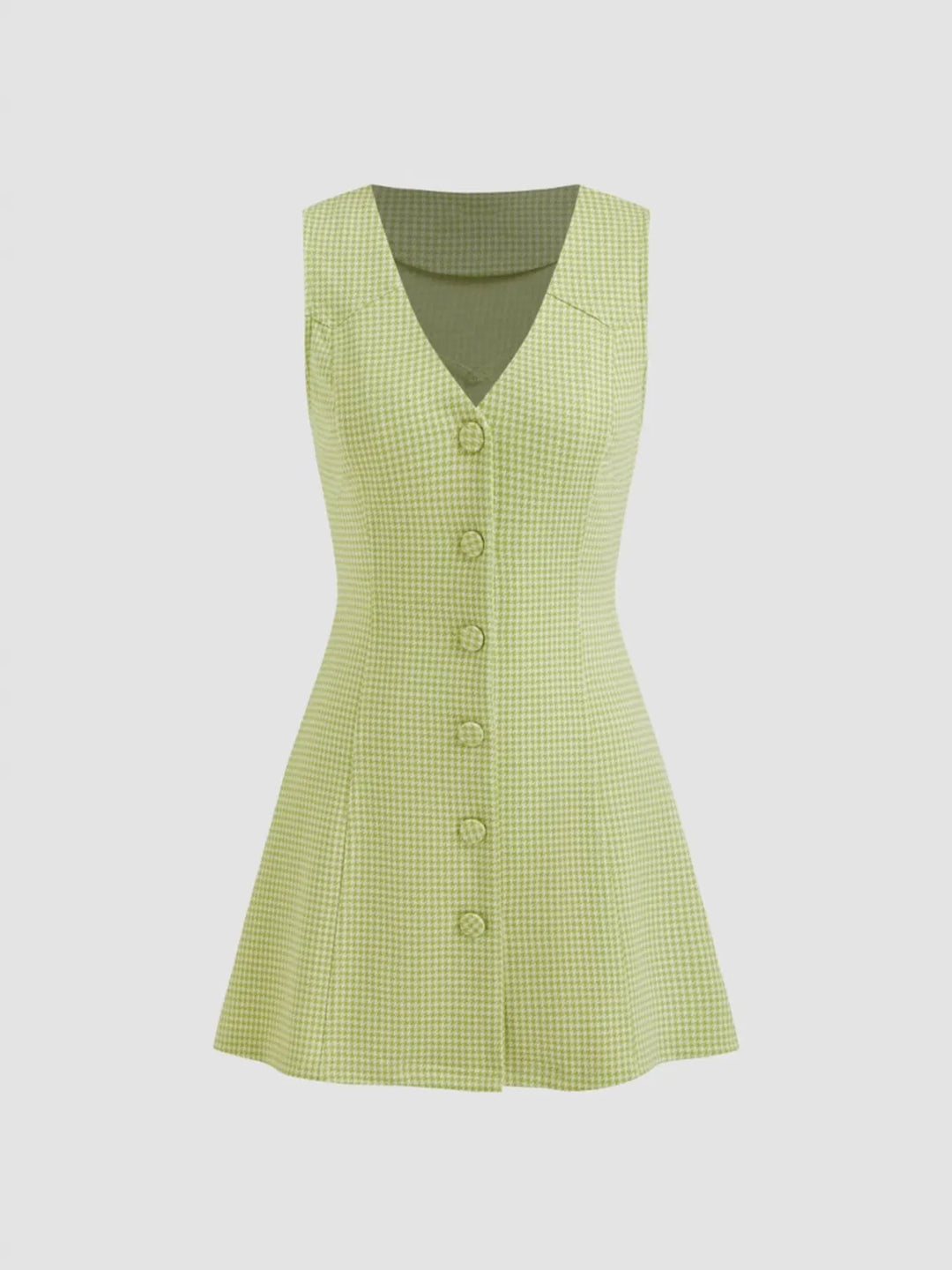 Sleeveless gingham button-front A-line mini dress
