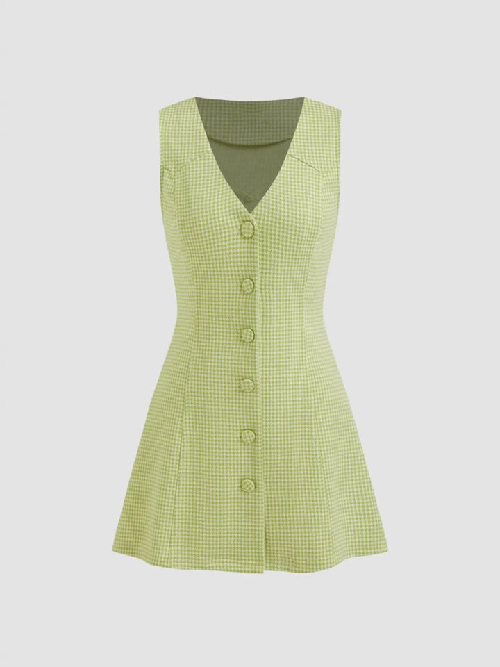 Sleeveless gingham button-front A-line mini dress