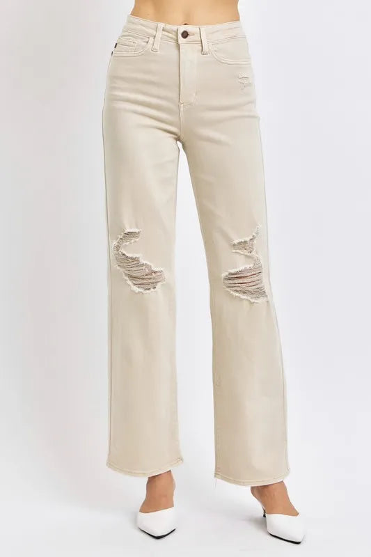 BONE Judy Blue distressed high-rise wide leg jeans