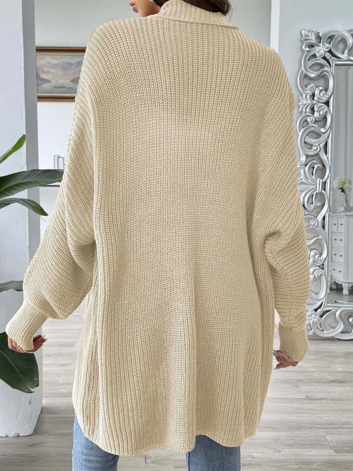 Waffle knit open front cardigan with dolman sleeves