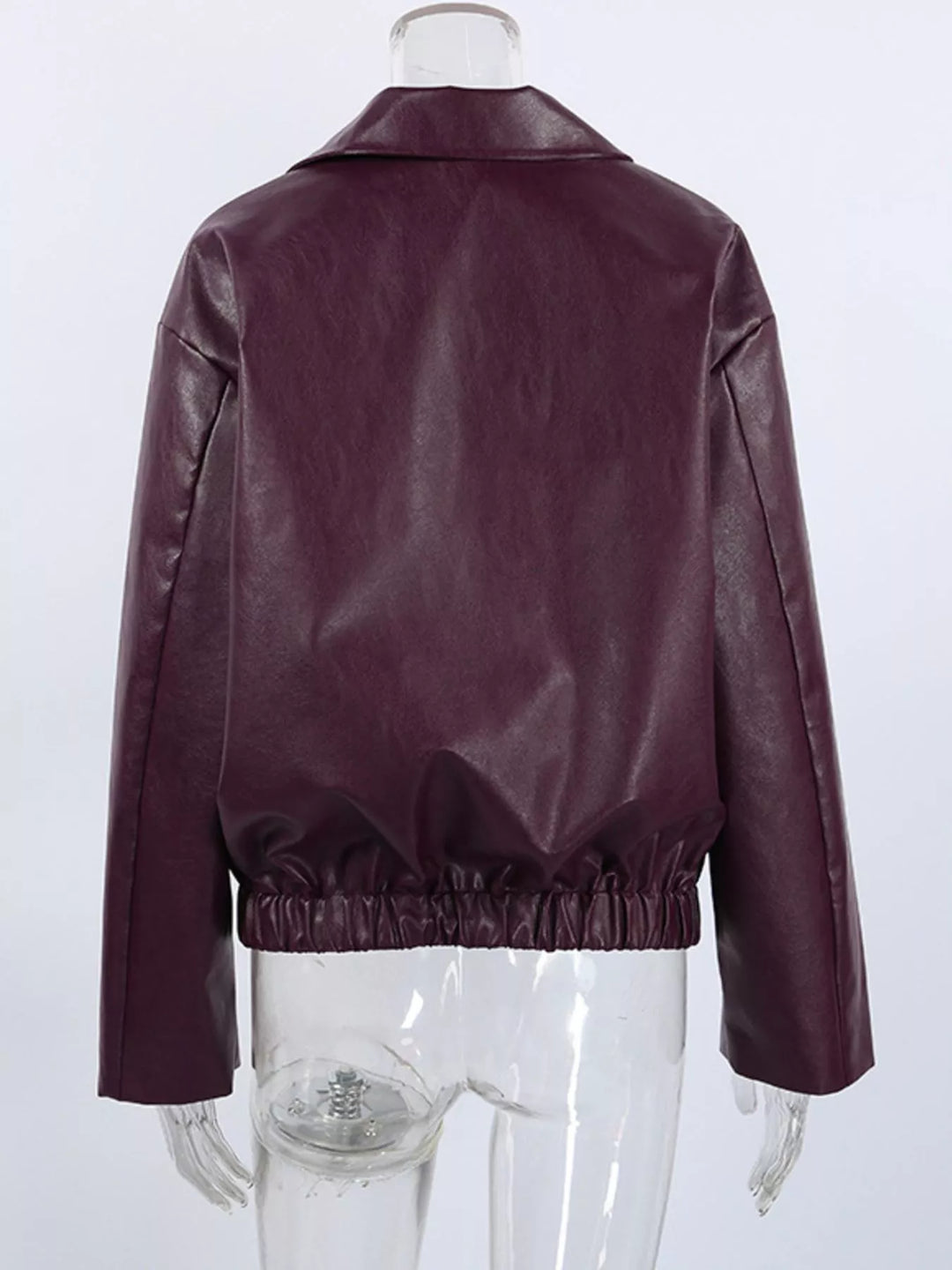 Oversized faux leather zip-up bomber jacket
