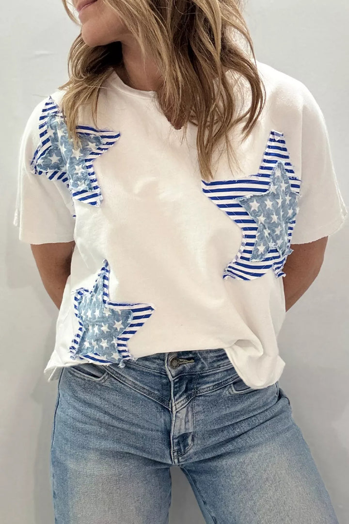 Patriotic star-patch mineral-washed notched-neck tee