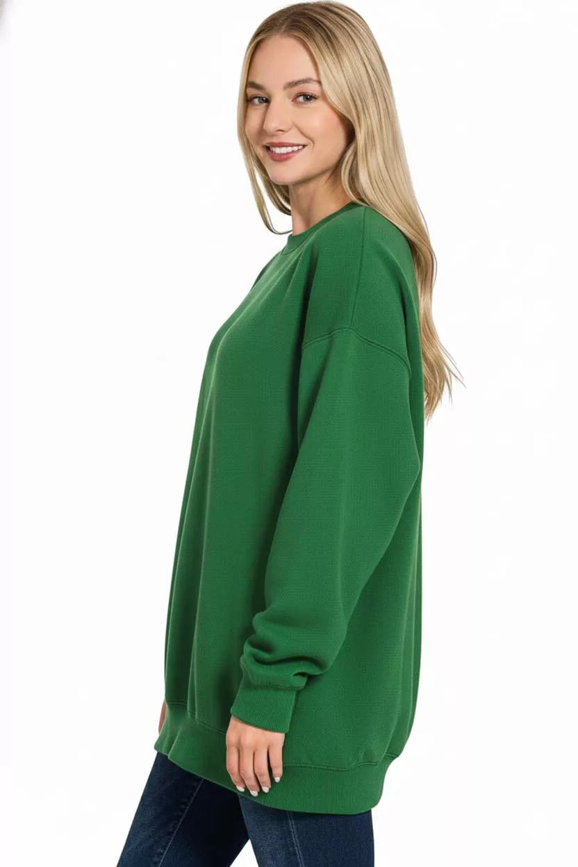 Oversized round neck fleece tunic sweatshirt