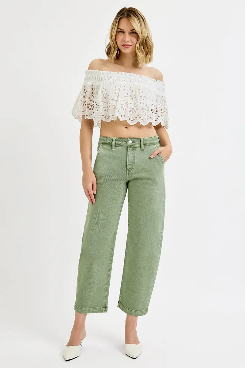 Tummy control high-rise crop barrel jeans