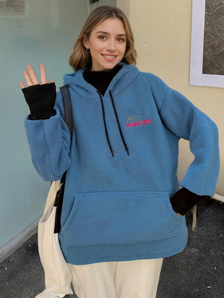 Oversized sherpa hoodie with kangaroo pocket and drawstring hood