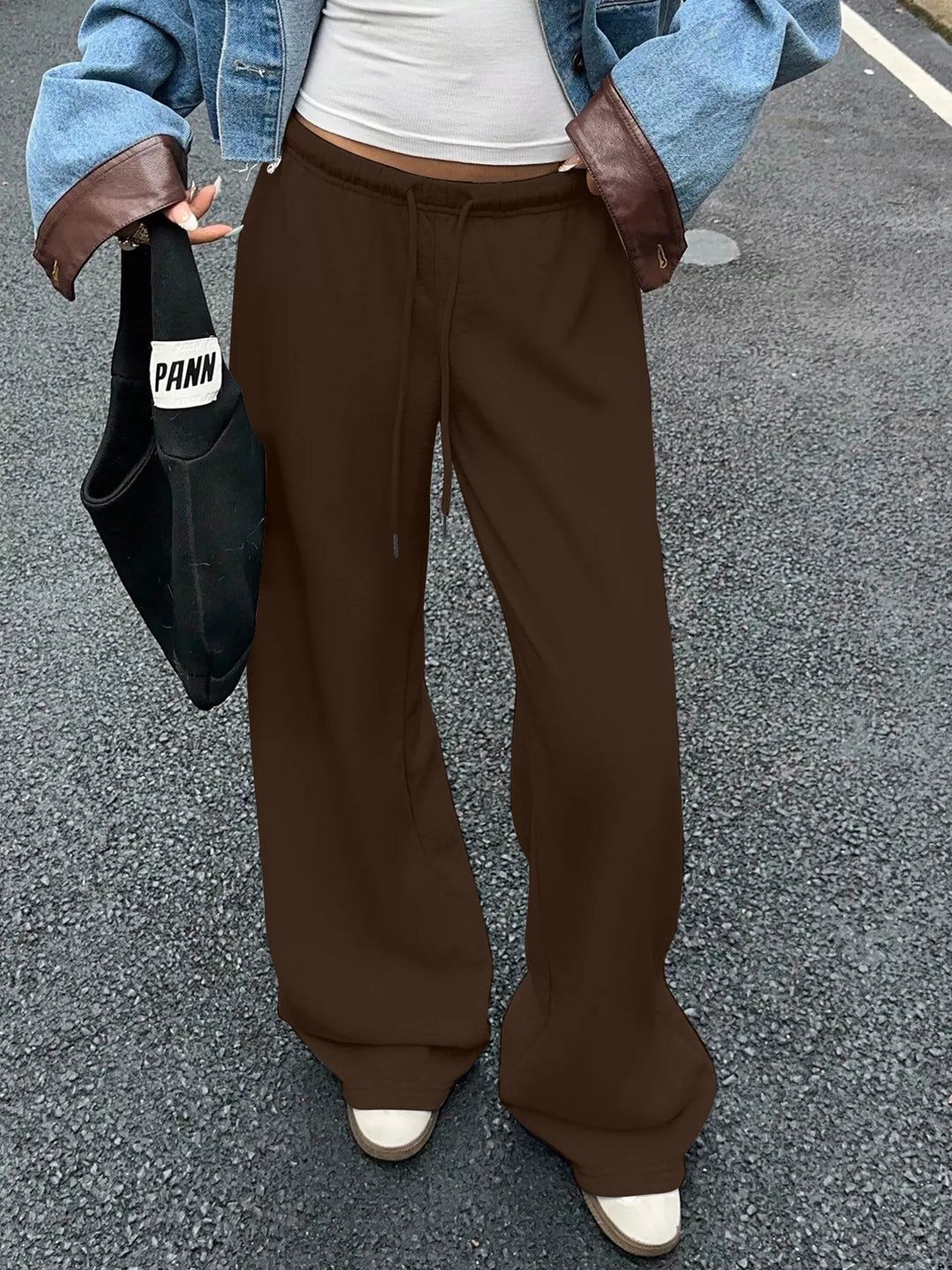 Brown Relaxed wide-leg drawstring sweatpants