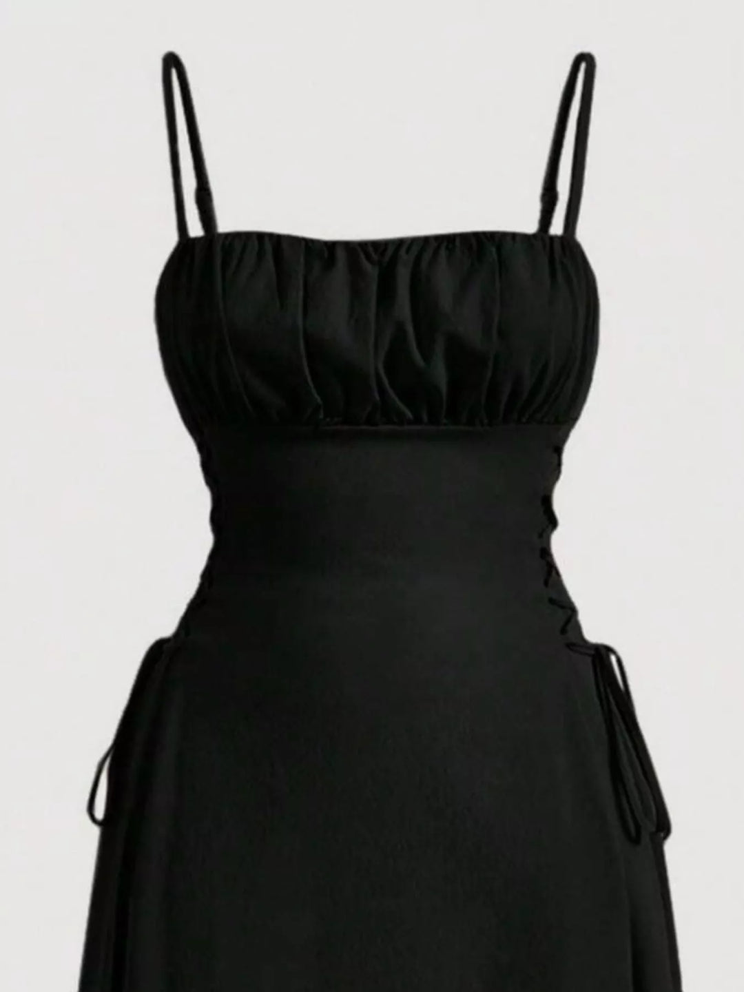 Lace-up side A-line midi dress with ruched bodice