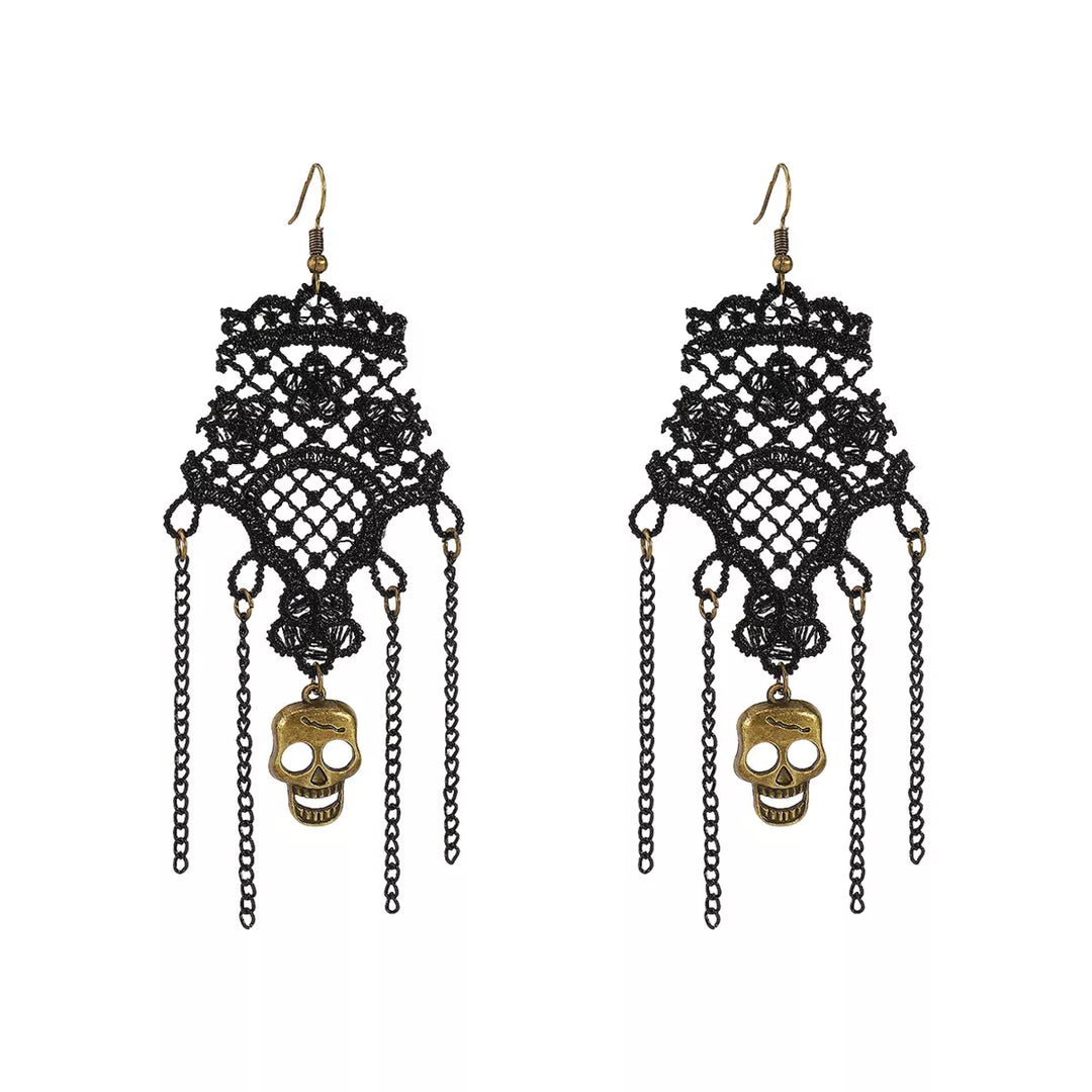 Lace skull choker necklace and drop earrings jewelry set