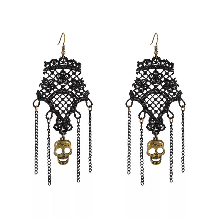 Lace skull choker necklace and drop earrings jewelry set