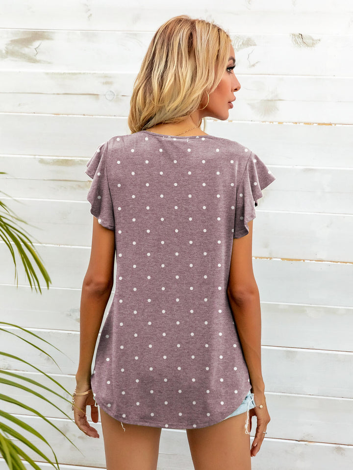 Ruffled butterfly cap sleeve round neck top