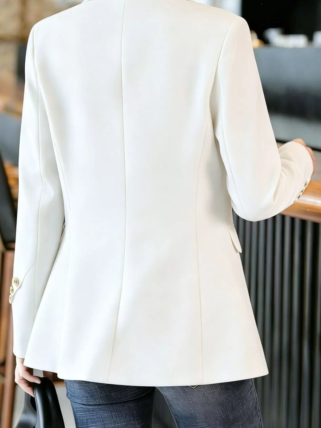 One-button notched lapel blazer with gold buttons