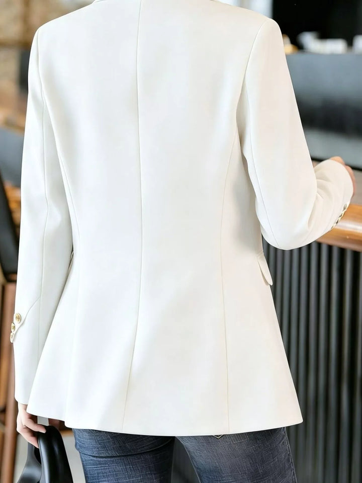 One-button notched lapel blazer with gold buttons