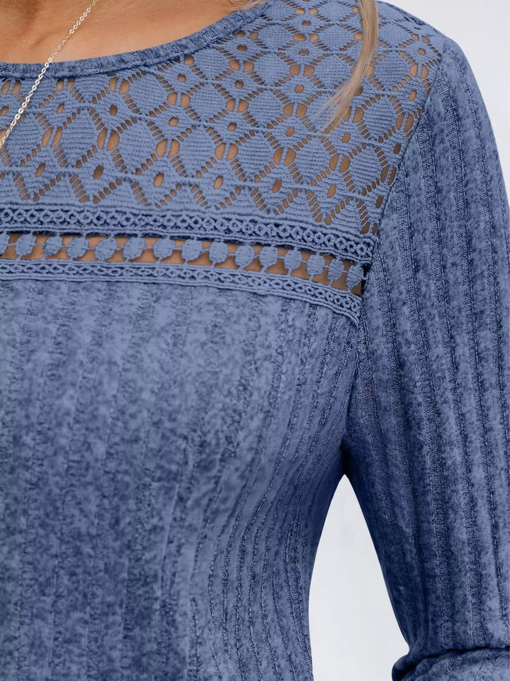 Ribbed knit long sleeve top with lace yoke