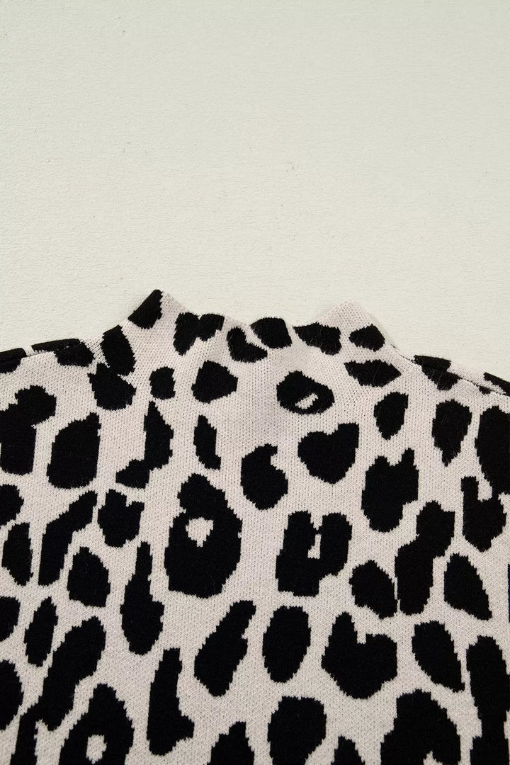Leopard print mock neck cap sleeve sweater top
