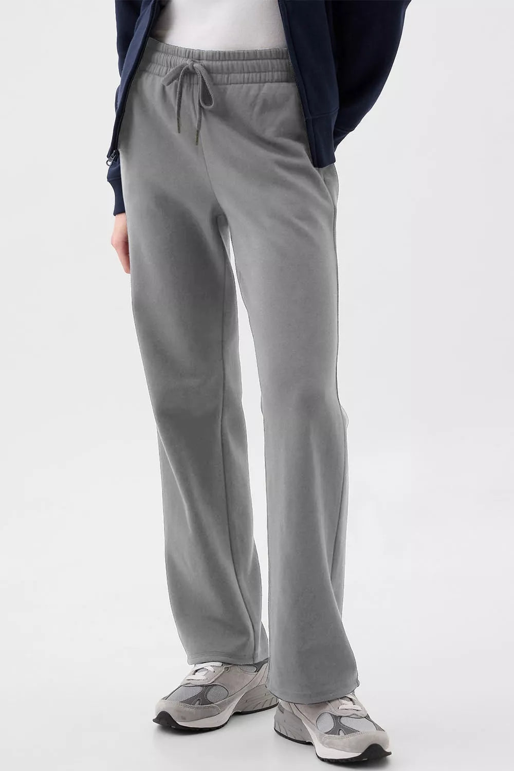 Gray Drawstring straight-leg lounge pants with side pockets