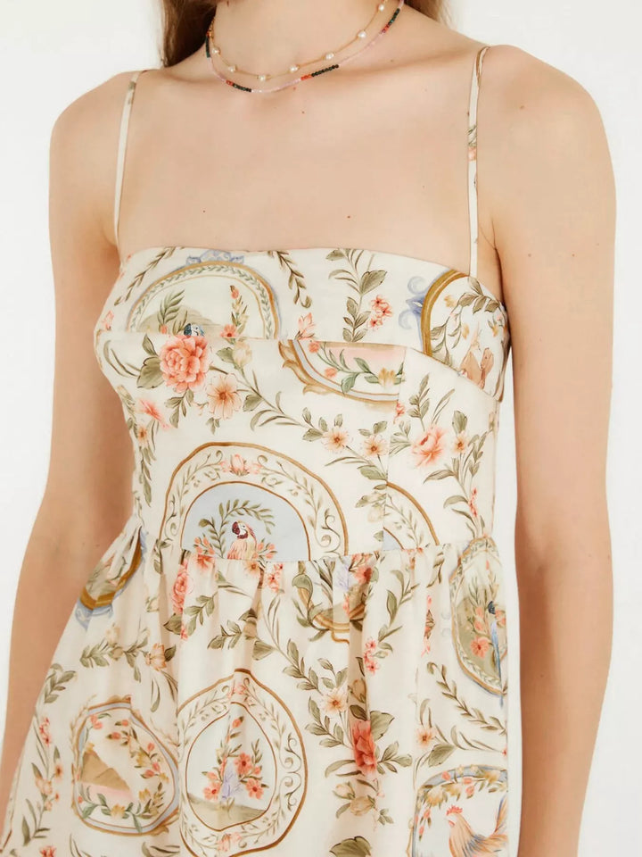 Vintage tapestry floral midi dress with spaghetti straps