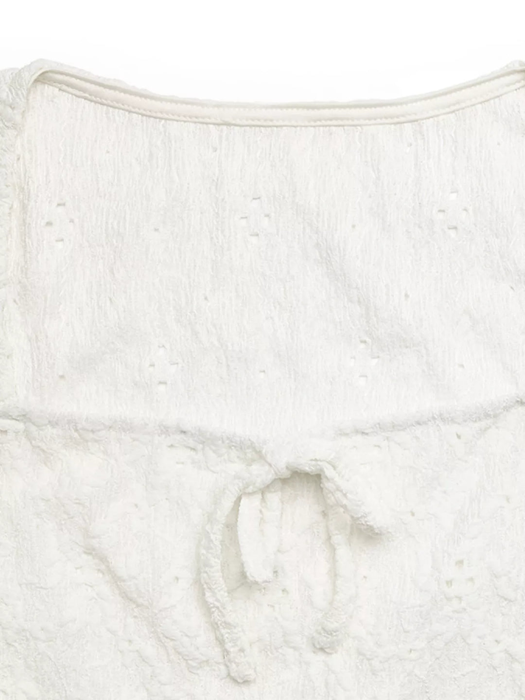 Eyelet lace square neck crop top with tie front