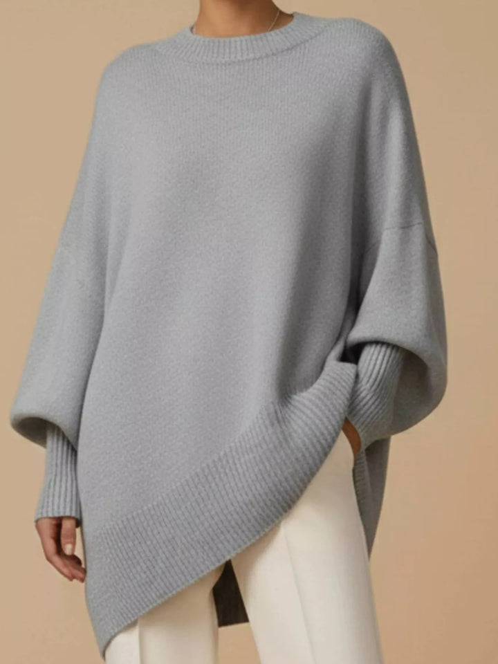 Gray Batwing sleeve asymmetric hem oversized knit sweater