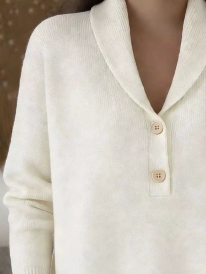 Shawl collar button placket pullover sweater