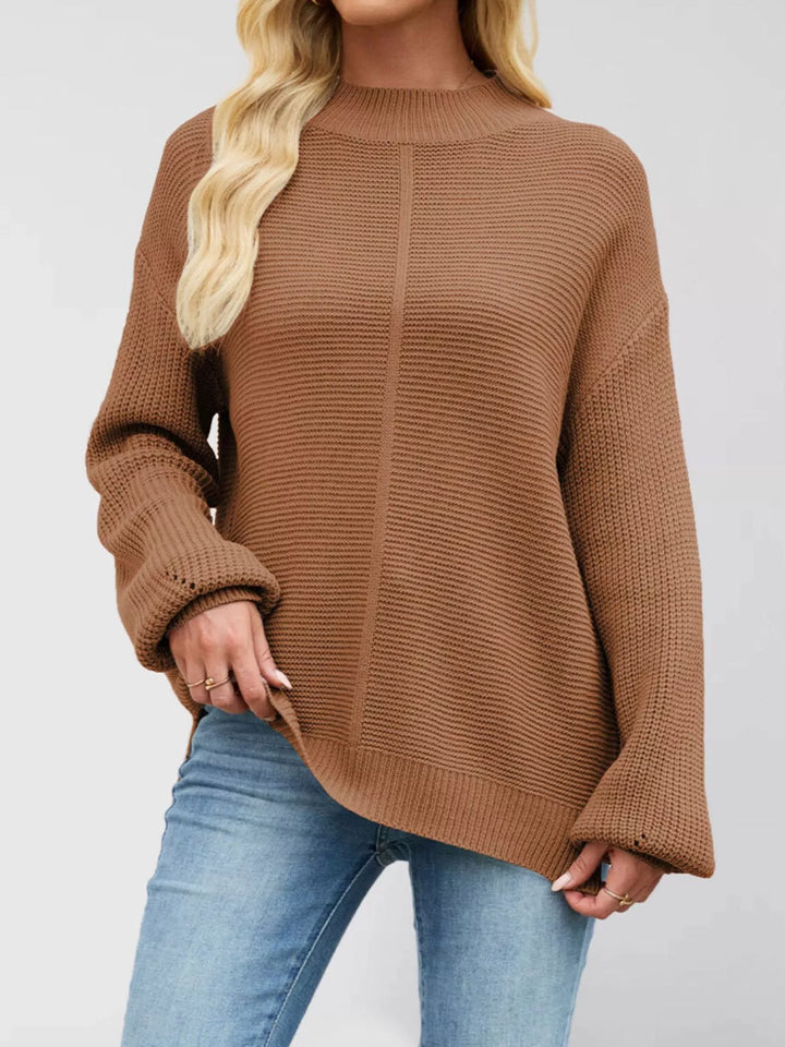 Ribbed knit mock neck drop shoulder sweater