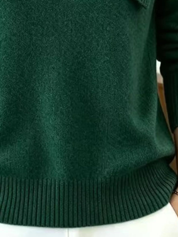 Asymmetric foldover ribbed collar knit pullover sweater