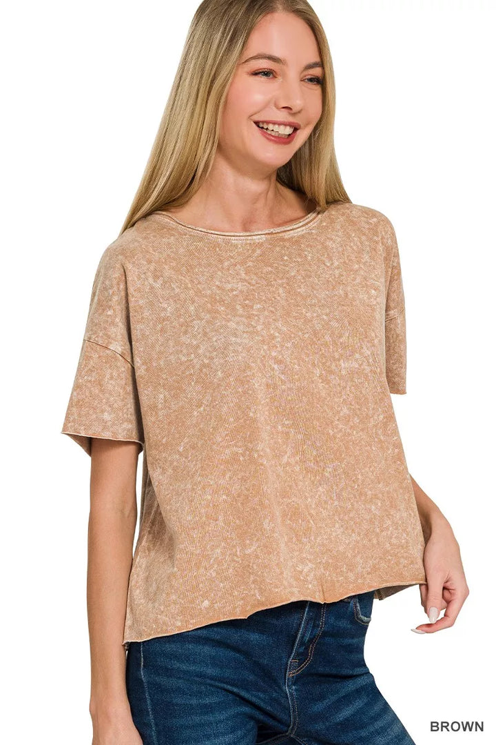 BROWN Mineral wash boxy short sleeve tee with drop shoulders