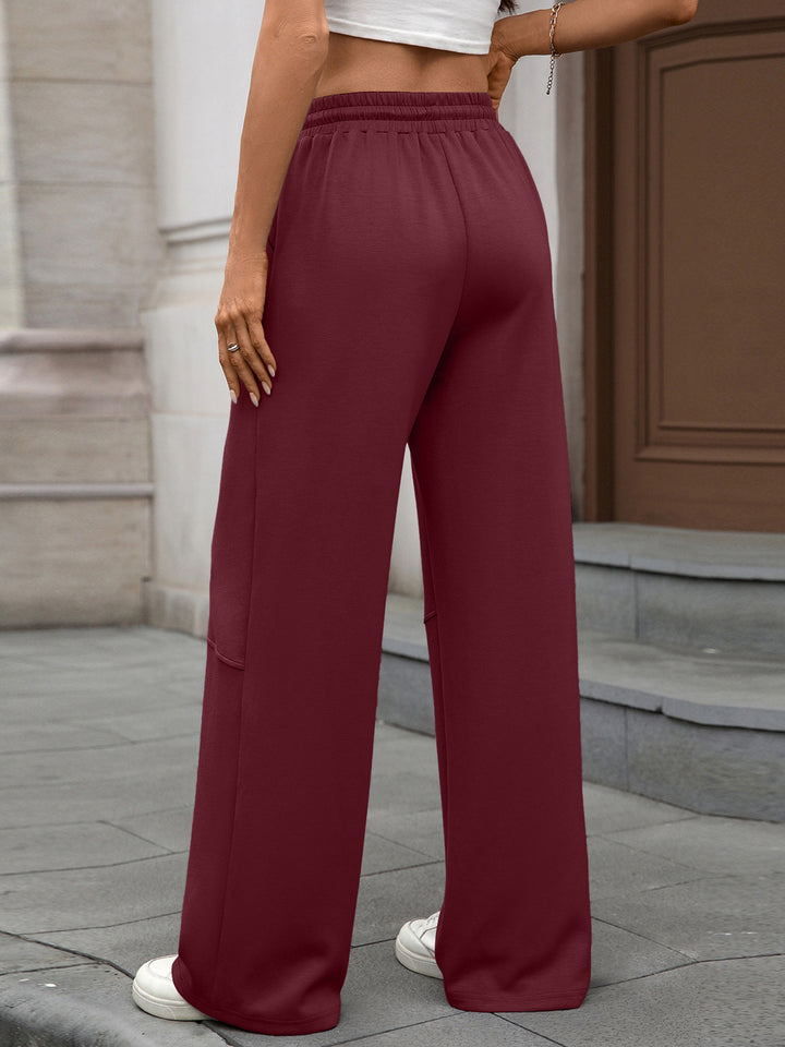 Drawstring high-rise wide leg pants with side pockets