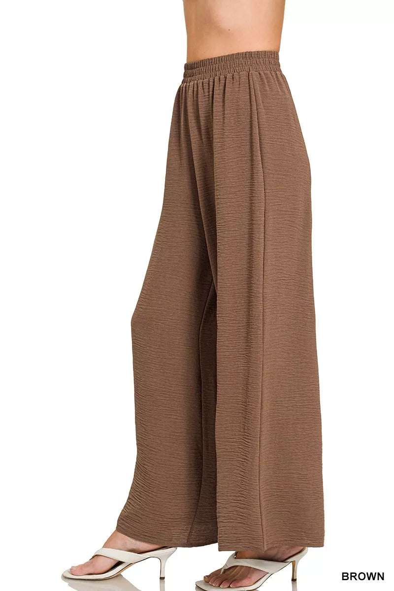 Wide-leg woven airflow pants with drawstring elastic waist