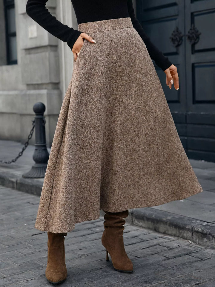 High-waist A-line midi skirt with side pockets