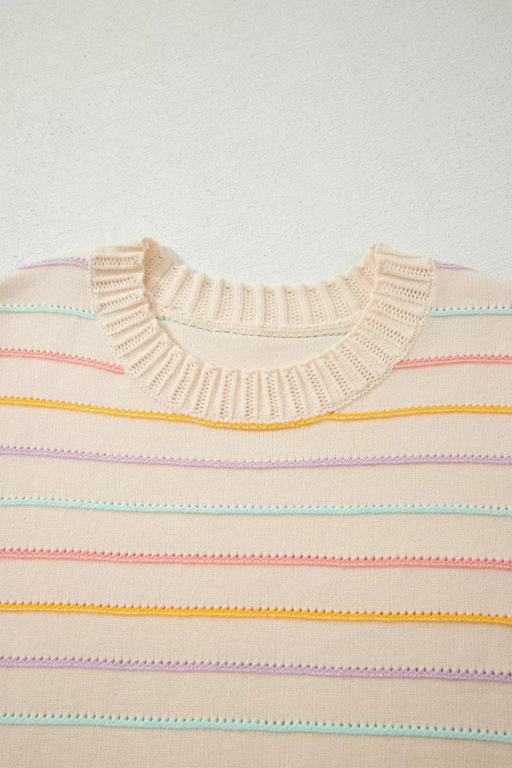 Multicolor stripe crew neck pullover sweater