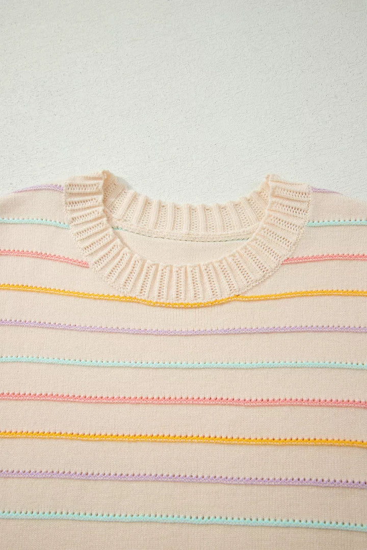 Multicolor stripe crew neck pullover sweater