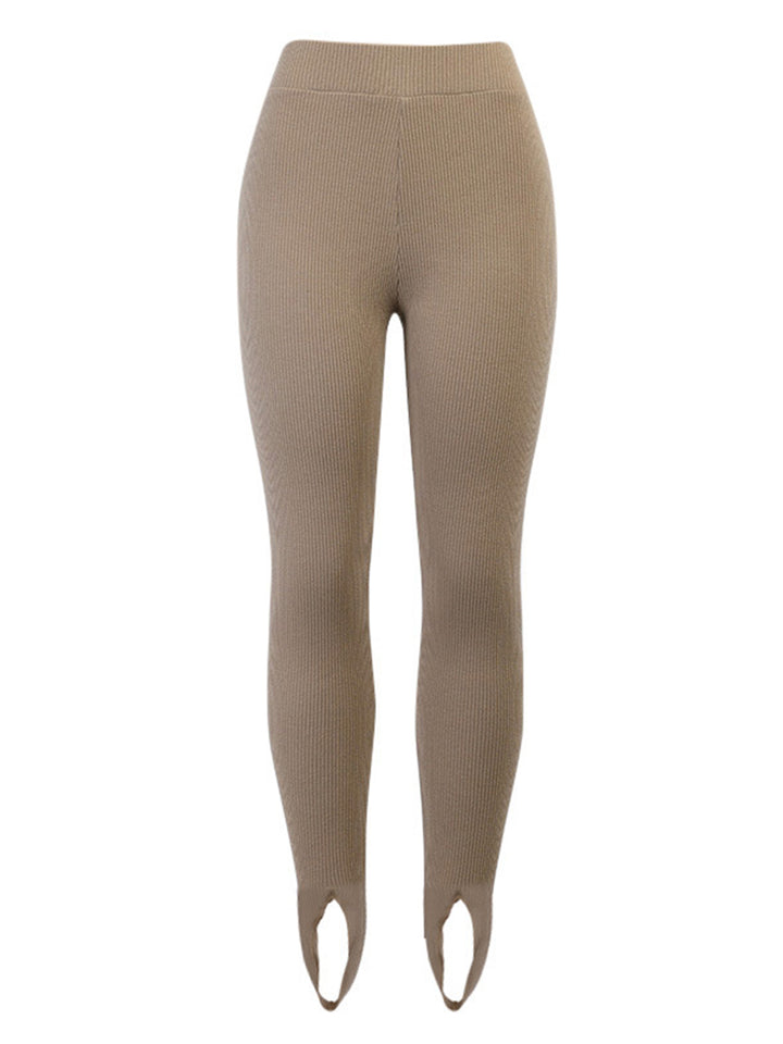 Ribbed knit mid-rise leggings with split hem