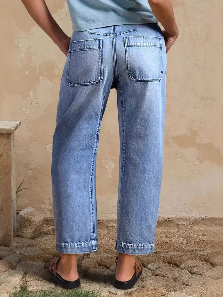 High-rise relaxed barrel-leg cropped jeans