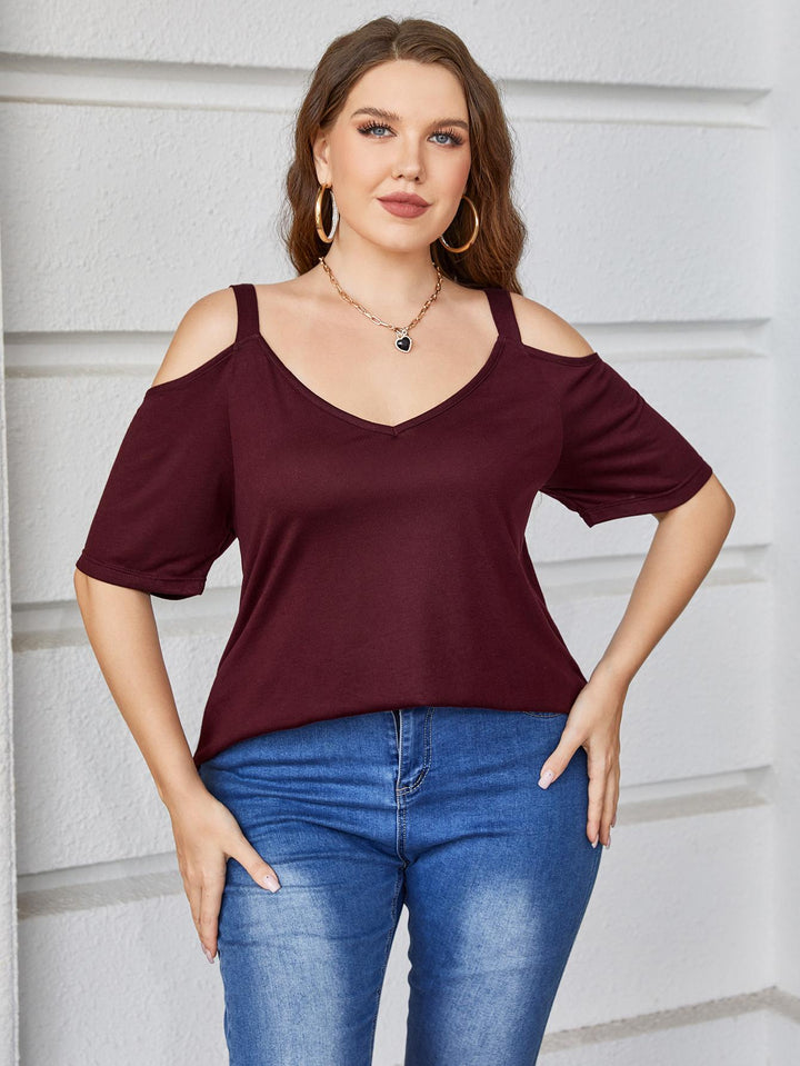 Plus size cold-shoulder V-neck short sleeve top