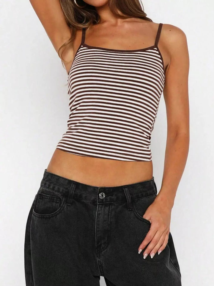 Striped spaghetti strap scoop neck crop cami