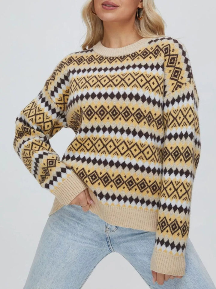 Geometric Fair Isle knit crew neck sweater