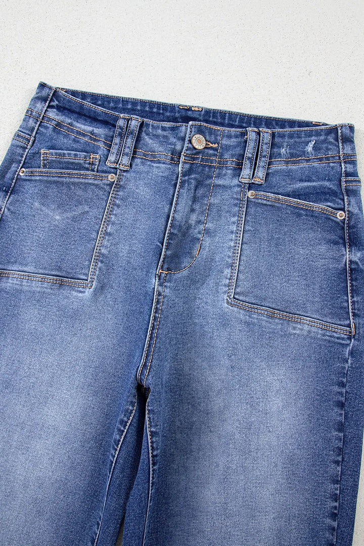 Vintage wash high-rise wide-leg jeans with patch pockets