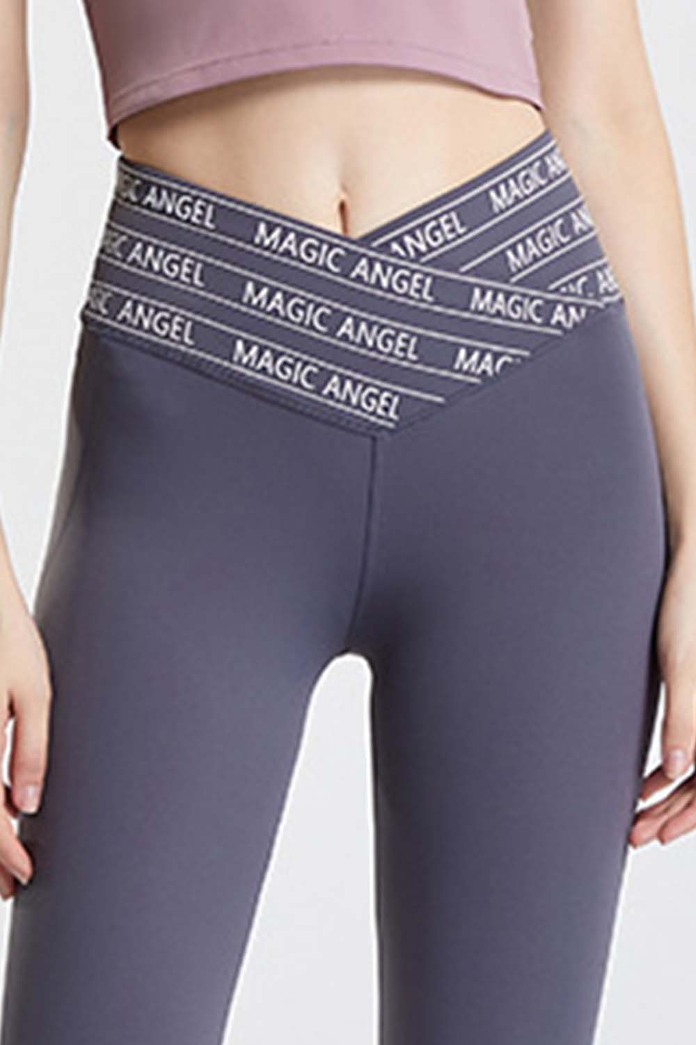 Slogan tape crossover waist cropped workout leggings