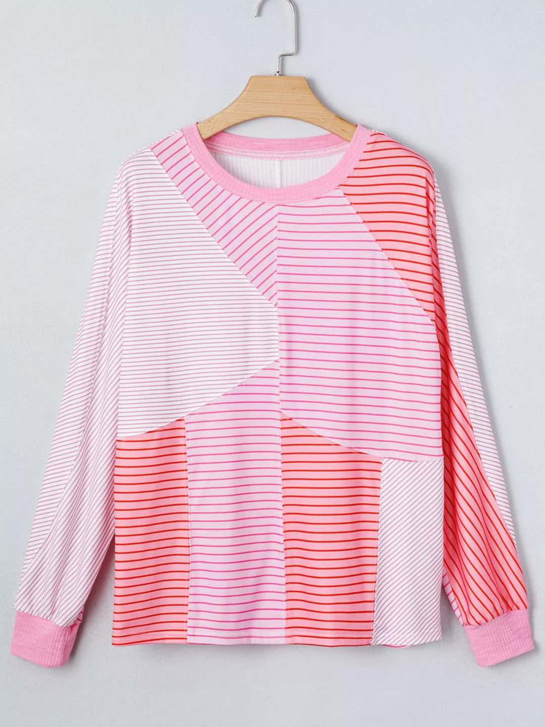 Exposed seam striped colorblock long sleeve top