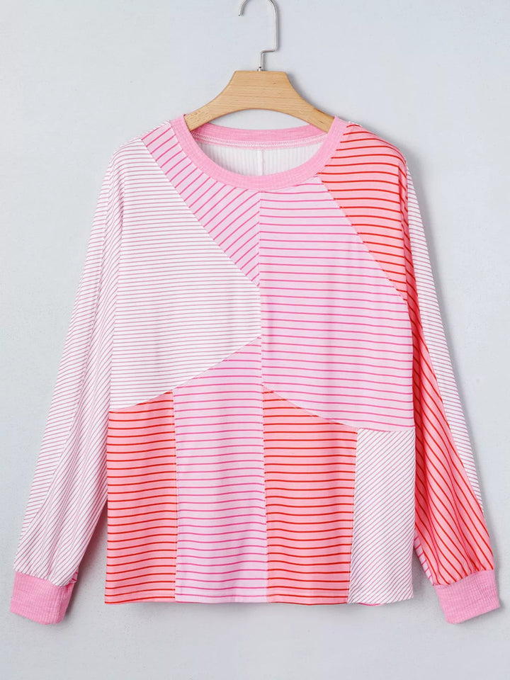 Exposed seam striped colorblock long sleeve top