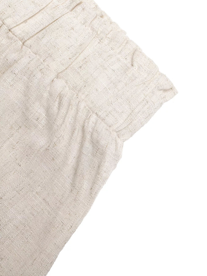 Drawstring wide-leg linen-blend pants with lace-trim hem