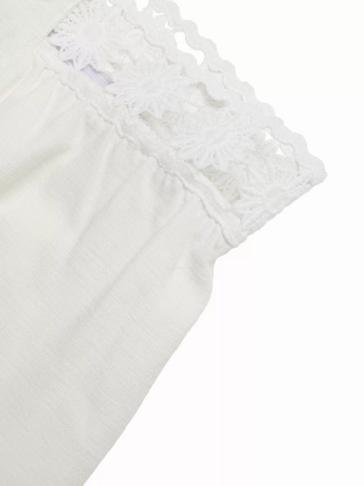 High-rise wide leg pants with crochet trim waist