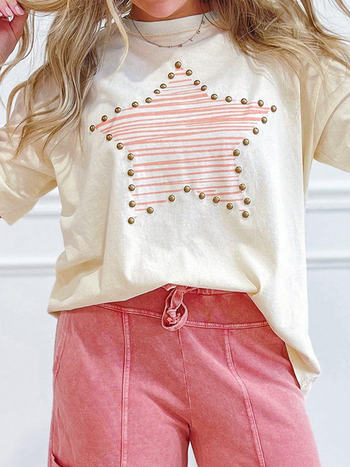 Star graphic stud-trim short sleeve cotton tee