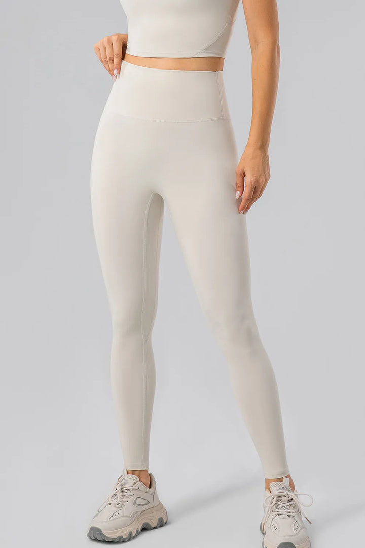 Ivory High-waist wide-waistband full-length active leggings