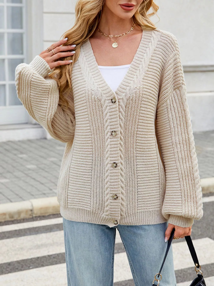 Off-white Cable knit button-front cardigan with drop shoulder sleeves