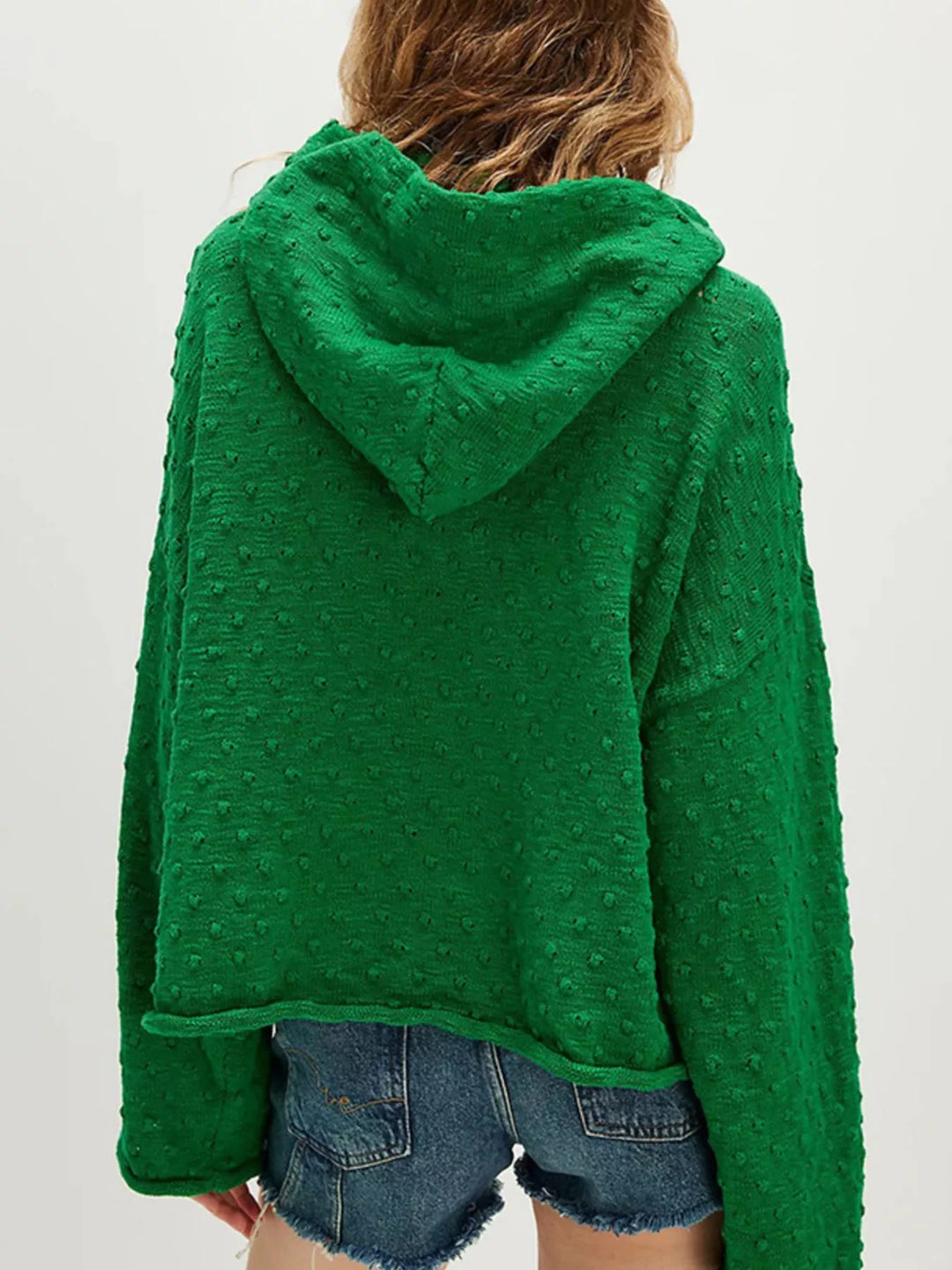 Textured dot knit hooded pullover with front pocket
