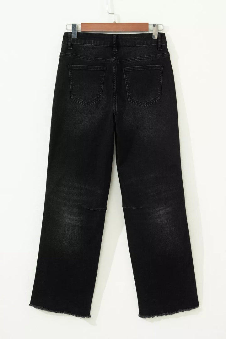 Frayed cropped straight-leg jeans with utility pockets