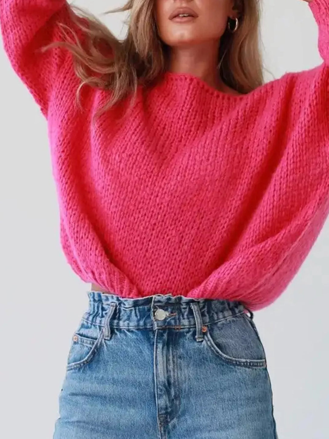 Oversized chunky knit boat neck sweater